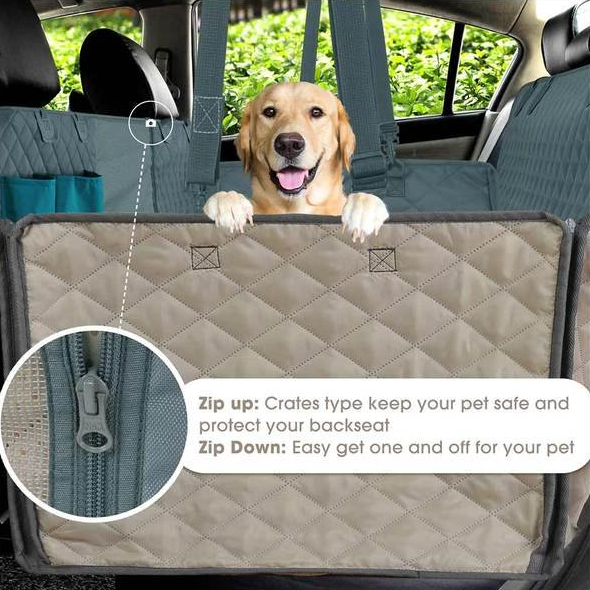 Waterproof Dog Car Seat Cover with Mesh Window and Zippered Side Panels, Machine Washable