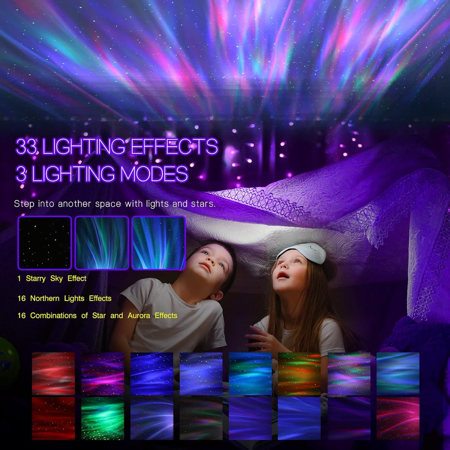 Moving Northern Lights Projector with Dual Lens and Music Sync, Remote Control
