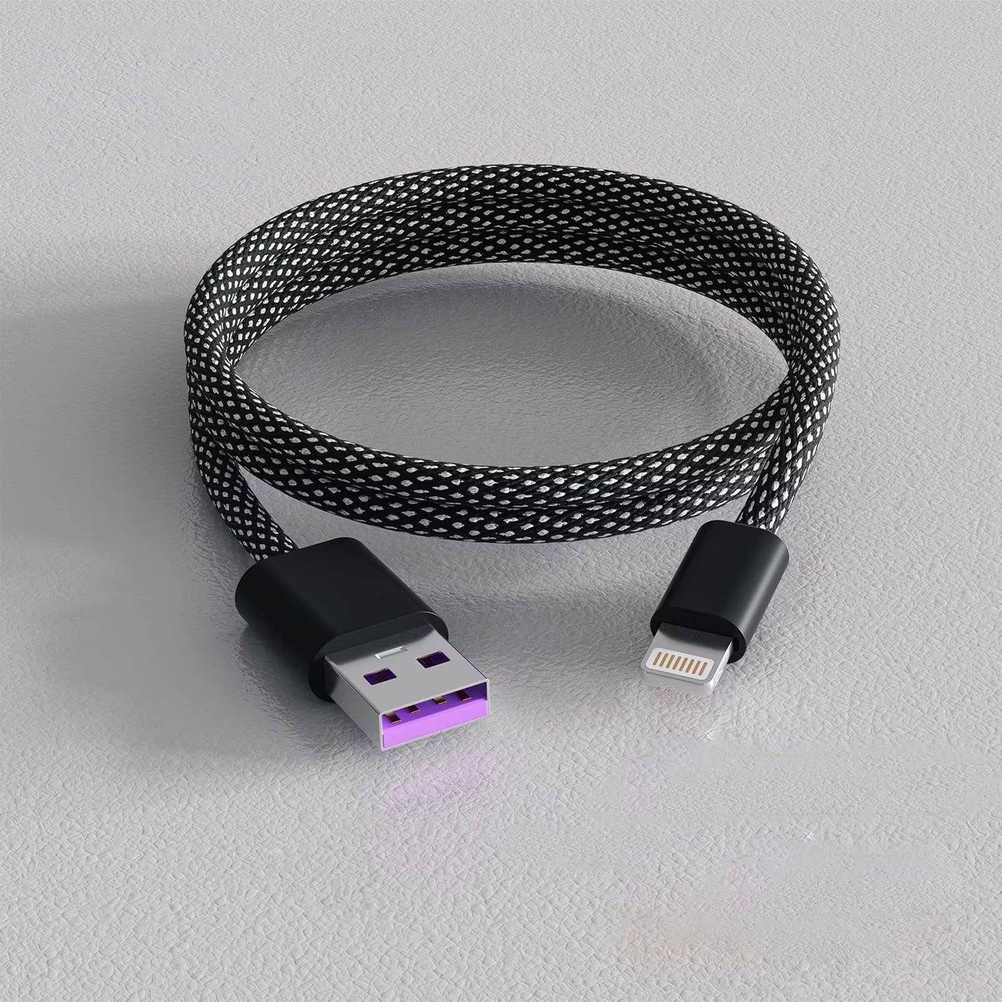 Self-Coiling Magnetic Charging Cable with Braided Protection and Interchangeable Tips