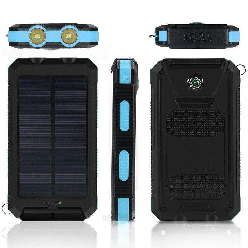 Solar Power Bank with Dual USB Charging Ports and Built-In LED Flashlights, IP44 Waterproof