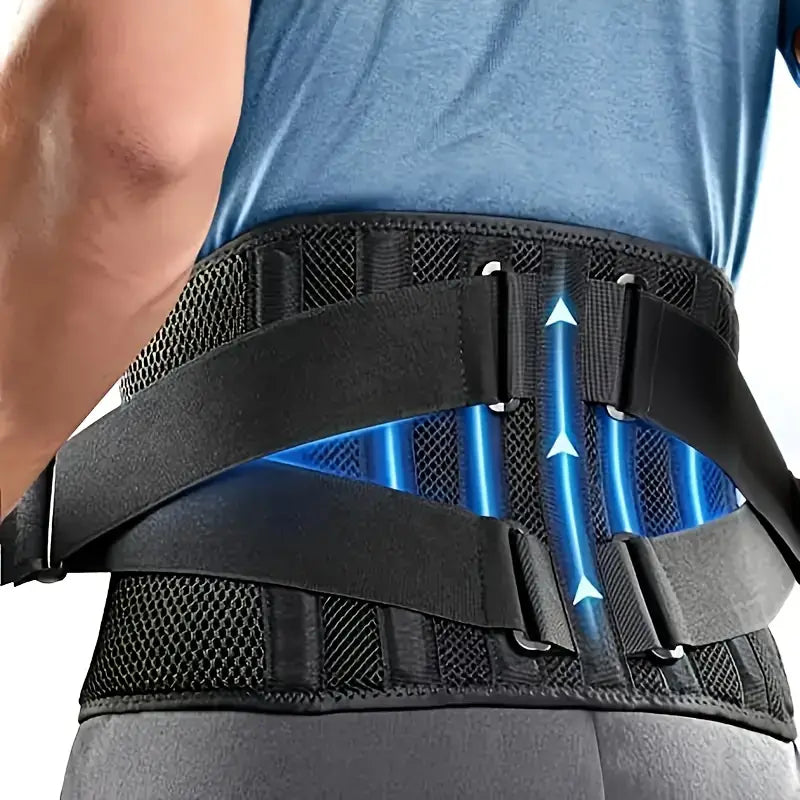 Lumbar Support Brace with 6-Strip System and 3D Massage Pad, Adjustable for Lower Back Pain