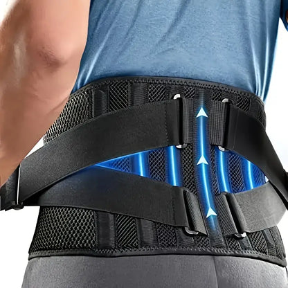 Lumbar Support Brace with 6-Strip System and 3D Massage Pad, Adjustable for Lower Back Pain