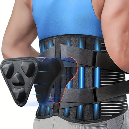 Lumbar Support Brace with 6-Strip System and 3D Massage Pad, Adjustable for Lower Back Pain