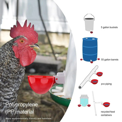 Gravity Fed Poultry Waterer with Dual Rubber Seal and Deep Cup, 10-Pack