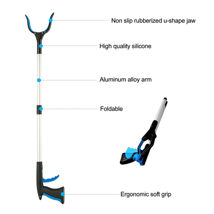 Grabber Stick with Rotating Jaw and 32-Inch Reach, Foldable Design