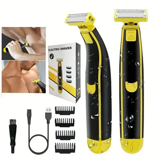 Rechargeable Grooming Trimmer with Four Interchangeable Heads and Floating Arc Blades