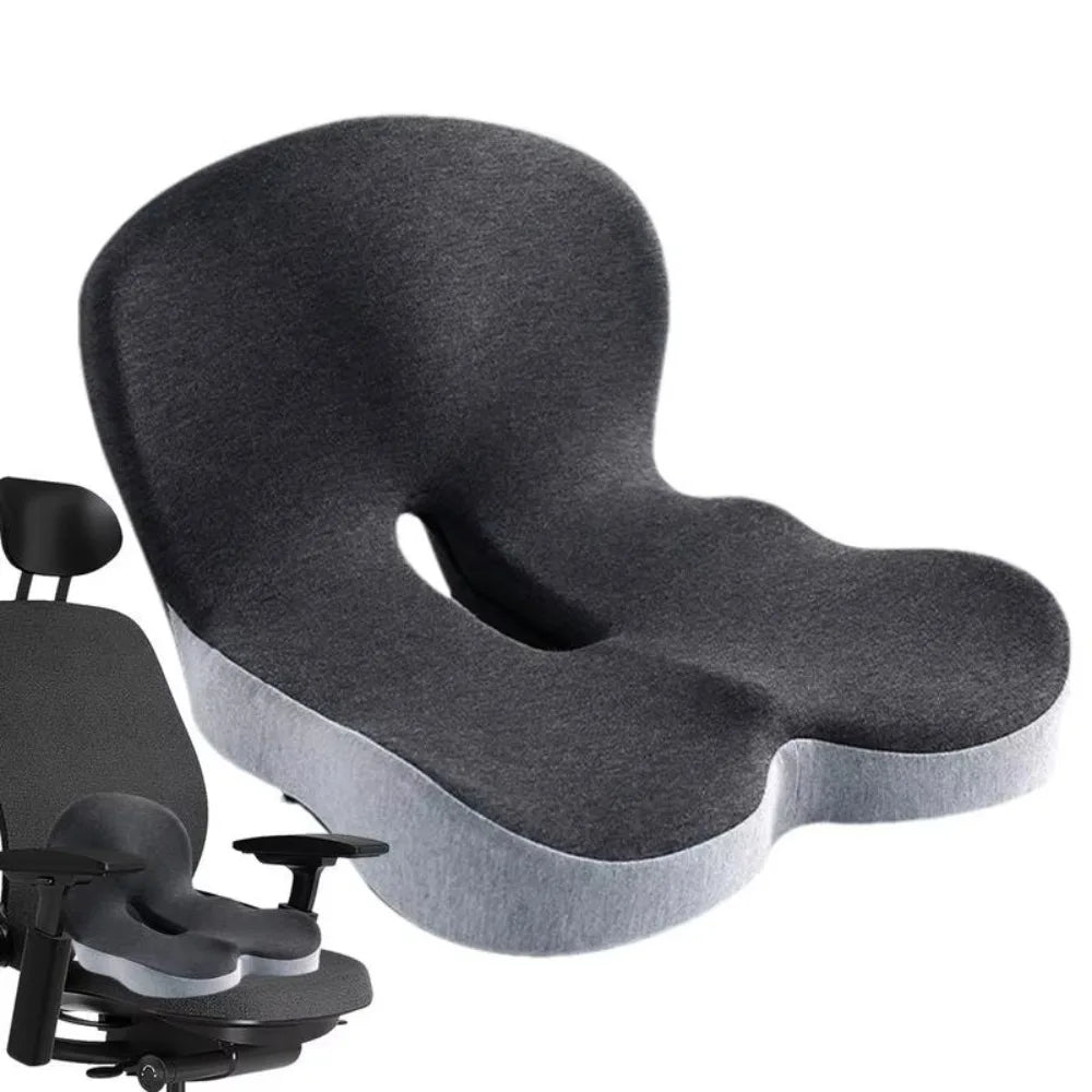 Memory Foam Seat Cushion with Integrated Backrest and Anti-Slip Bottom