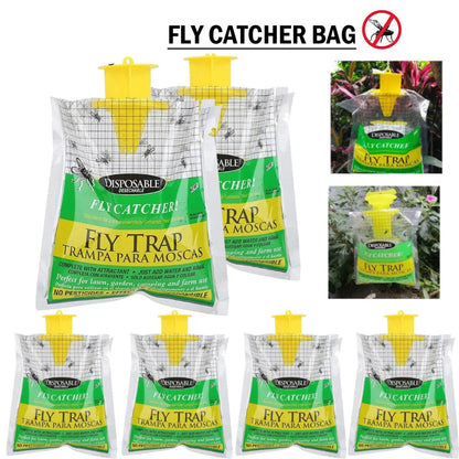 Disposable Fly Trap with Water-Activated Bait and Hanging Loop for Outdoor Use