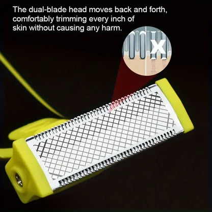 Rechargeable Grooming Trimmer with Four Interchangeable Heads and Floating Arc Blades