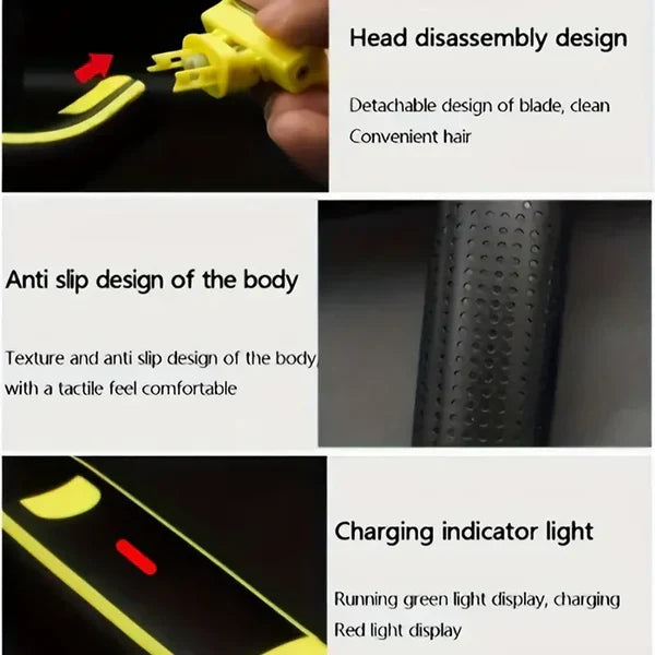 Rechargeable Grooming Trimmer with Four Interchangeable Heads and Floating Arc Blades