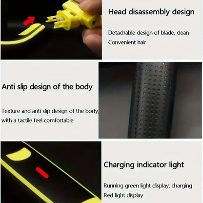 Rechargeable Grooming Trimmer with Four Interchangeable Heads and Floating Arc Blades