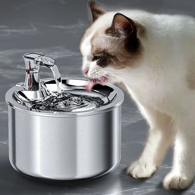 Motion Activated Pet Water Fountain with Four Layer Filter and Stainless Steel Basin