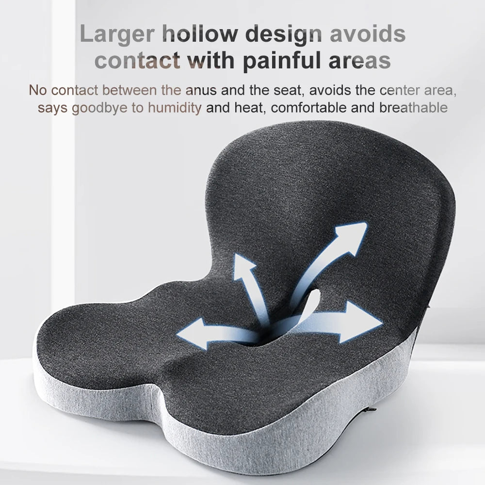 Memory Foam Seat Cushion with Integrated Backrest and Anti-Slip Bottom