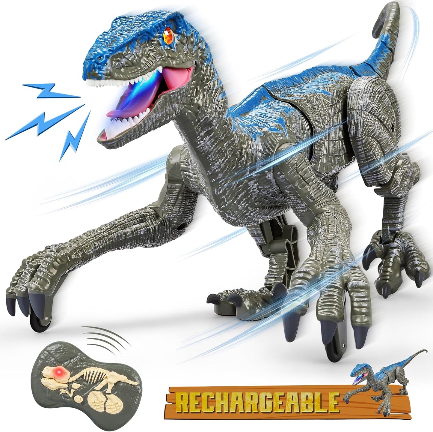Walking Velociraptor Dinosaur Toy with Wireless Remote and Sound Effects