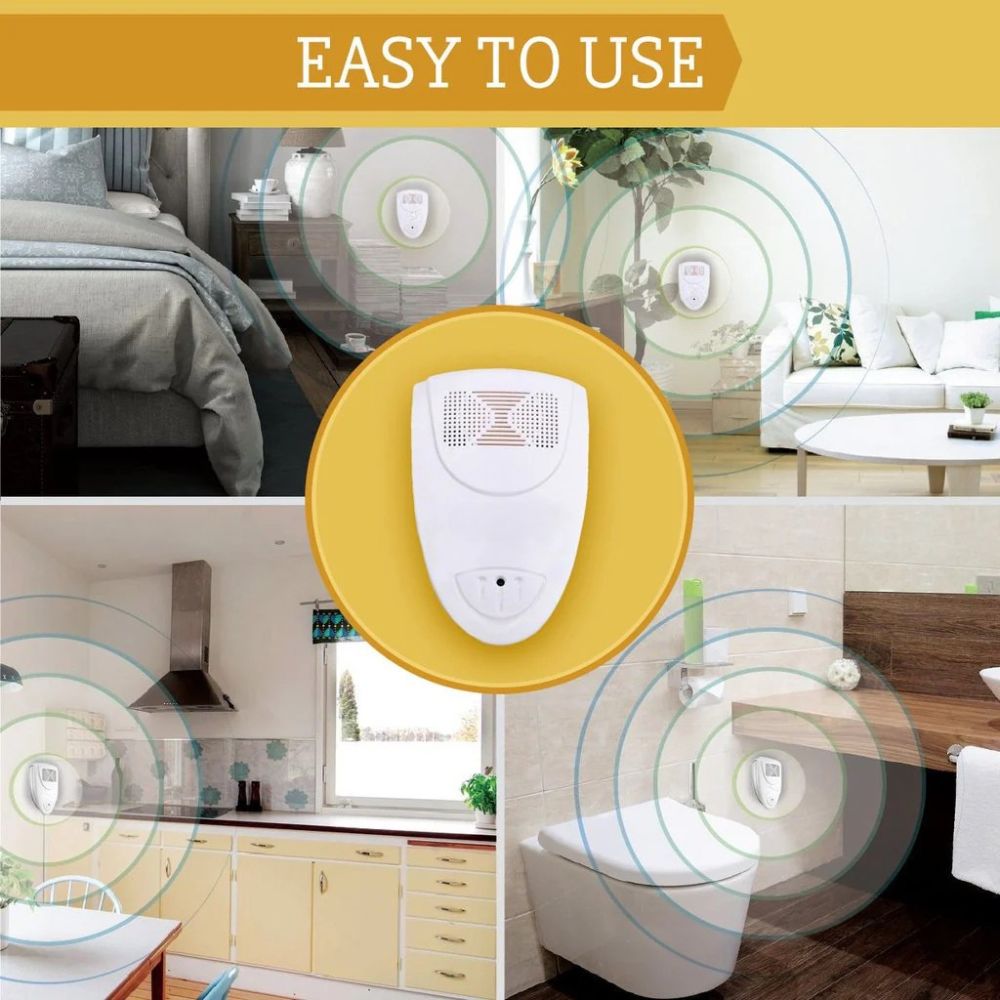 Ultrasonic Pest Repellent with 20-65 kHz Sound Waves and Wide Coverage Area