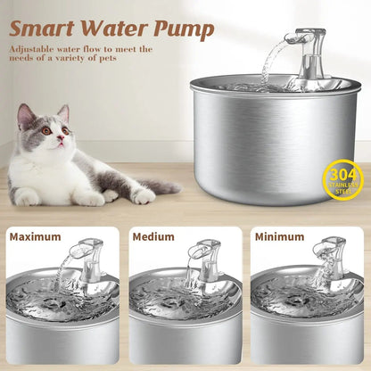 Motion Activated Pet Water Fountain with Four Layer Filter and Stainless Steel Basin