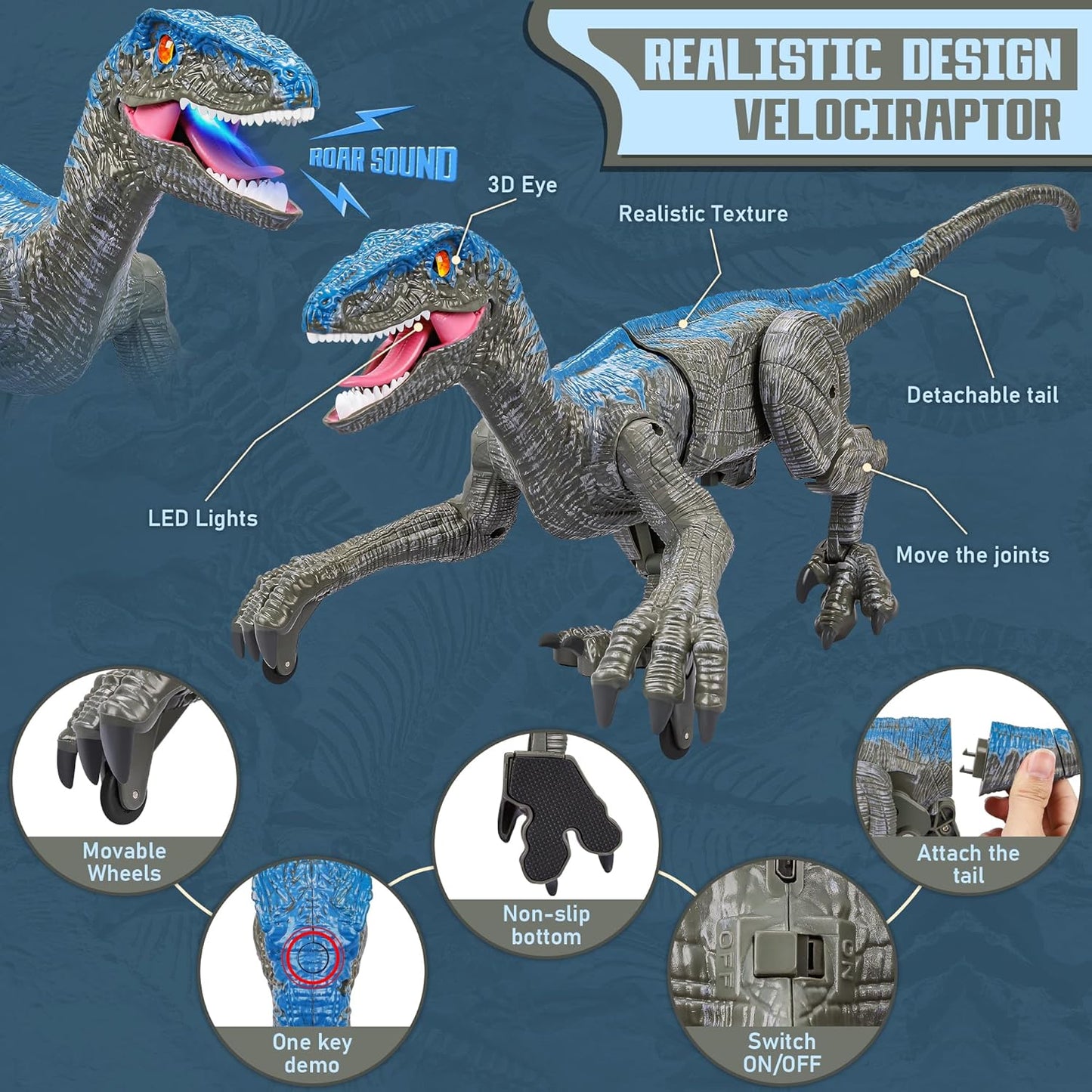 Walking Velociraptor Dinosaur Toy with Wireless Remote and Sound Effects