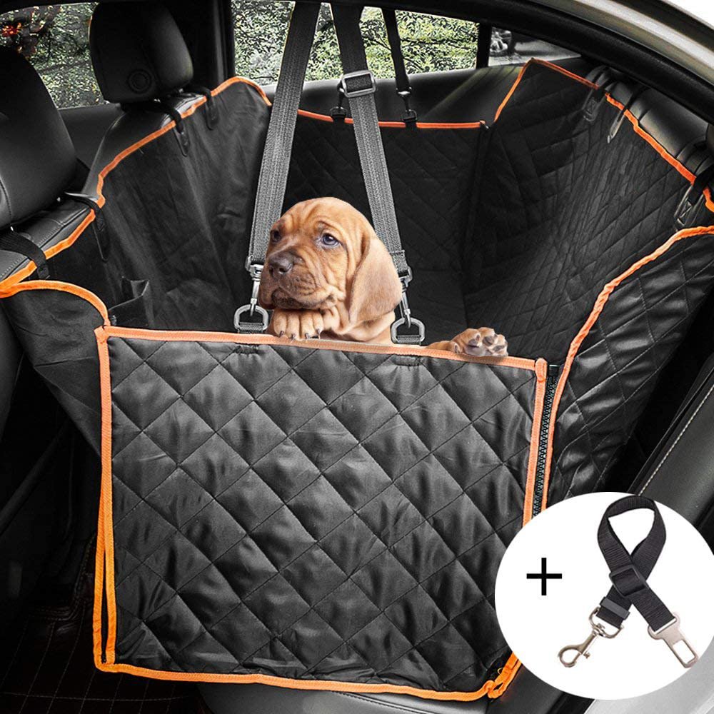Waterproof Dog Car Seat Cover with Mesh Window and Zippered Side Panels, Machine Washable