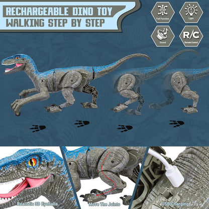 Walking Velociraptor Dinosaur Toy with Wireless Remote and Sound Effects