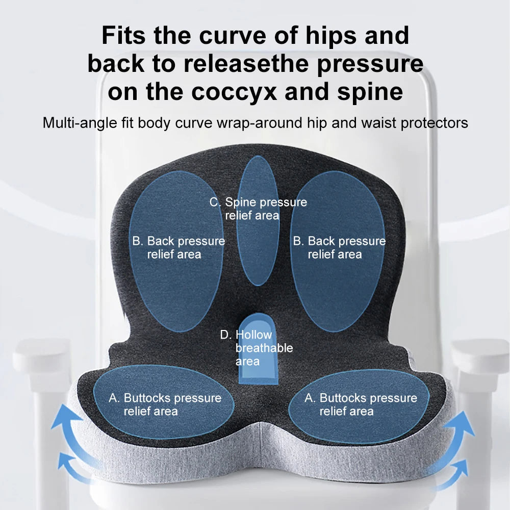 Memory Foam Seat Cushion with Integrated Backrest and Anti-Slip Bottom