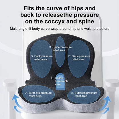 Memory Foam Seat Cushion with Integrated Backrest and Anti-Slip Bottom
