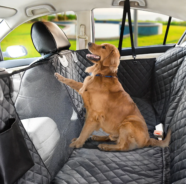 Waterproof Dog Car Seat Cover with Mesh Window and Zippered Side Panels, Machine Washable