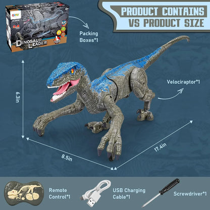 Walking Velociraptor Dinosaur Toy with Wireless Remote and Sound Effects