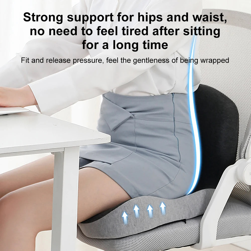 Memory Foam Seat Cushion with Integrated Backrest and Anti-Slip Bottom