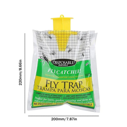 Disposable Fly Trap with Water-Activated Bait and Hanging Loop for Outdoor Use