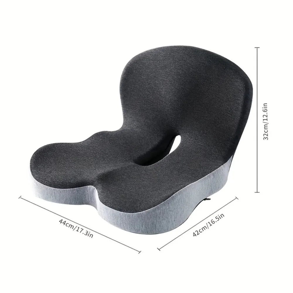 Memory Foam Seat Cushion with Integrated Backrest and Anti-Slip Bottom