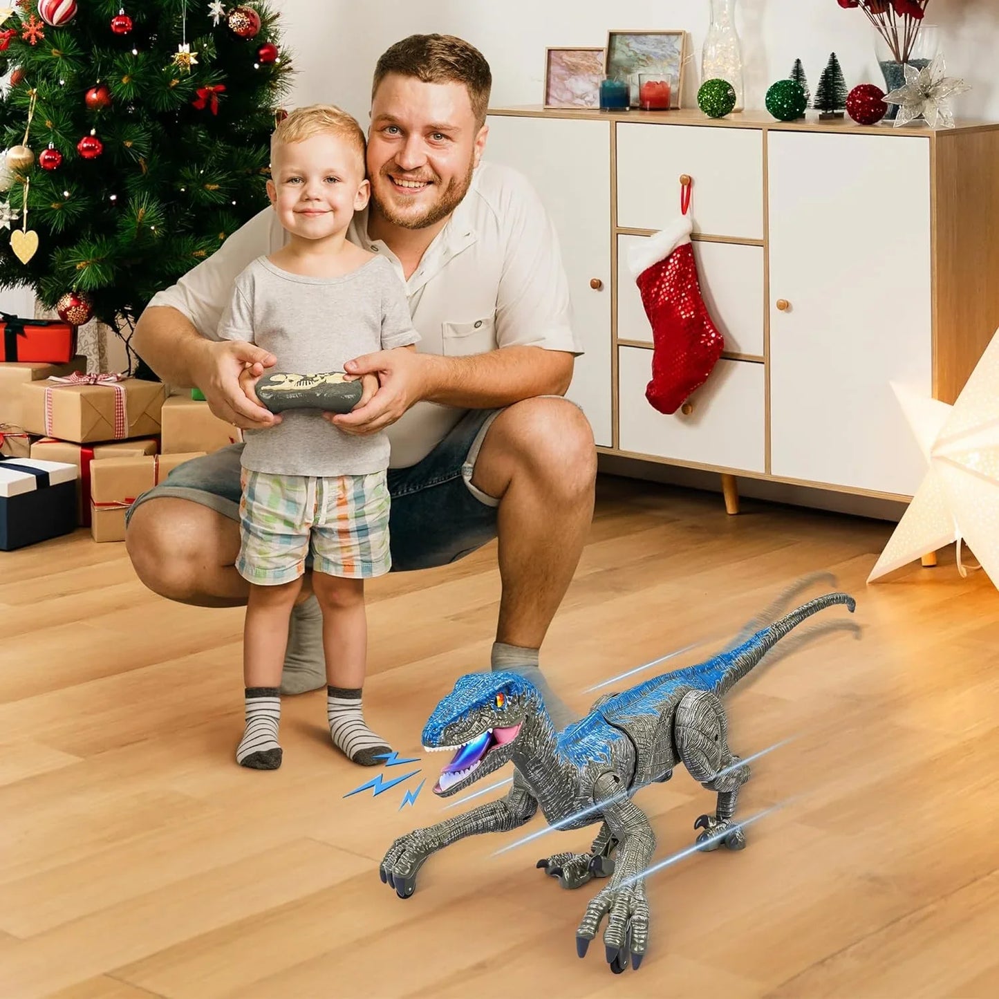 Walking Velociraptor Dinosaur Toy with Wireless Remote and Sound Effects