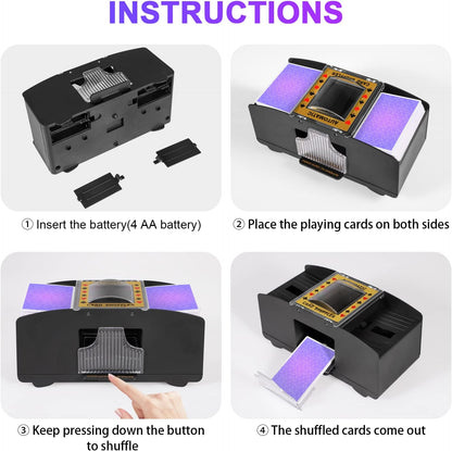 Dual Deck Card Shuffler with Battery Power and Auto Stop