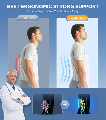 Lumbar Support Brace with 6-Strip System and 3D Massage Pad, Adjustable for Lower Back Pain