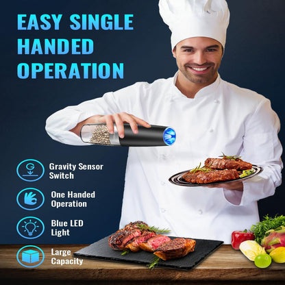 One-Hand Electric Spice Grinder with Gravity Sensor and LED Light