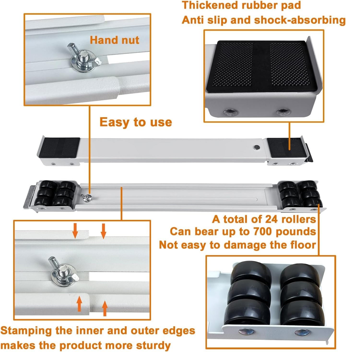 Adjustable Appliance Dolly with 24 Wheels and Dual Brake Locks, 661lb Capacity