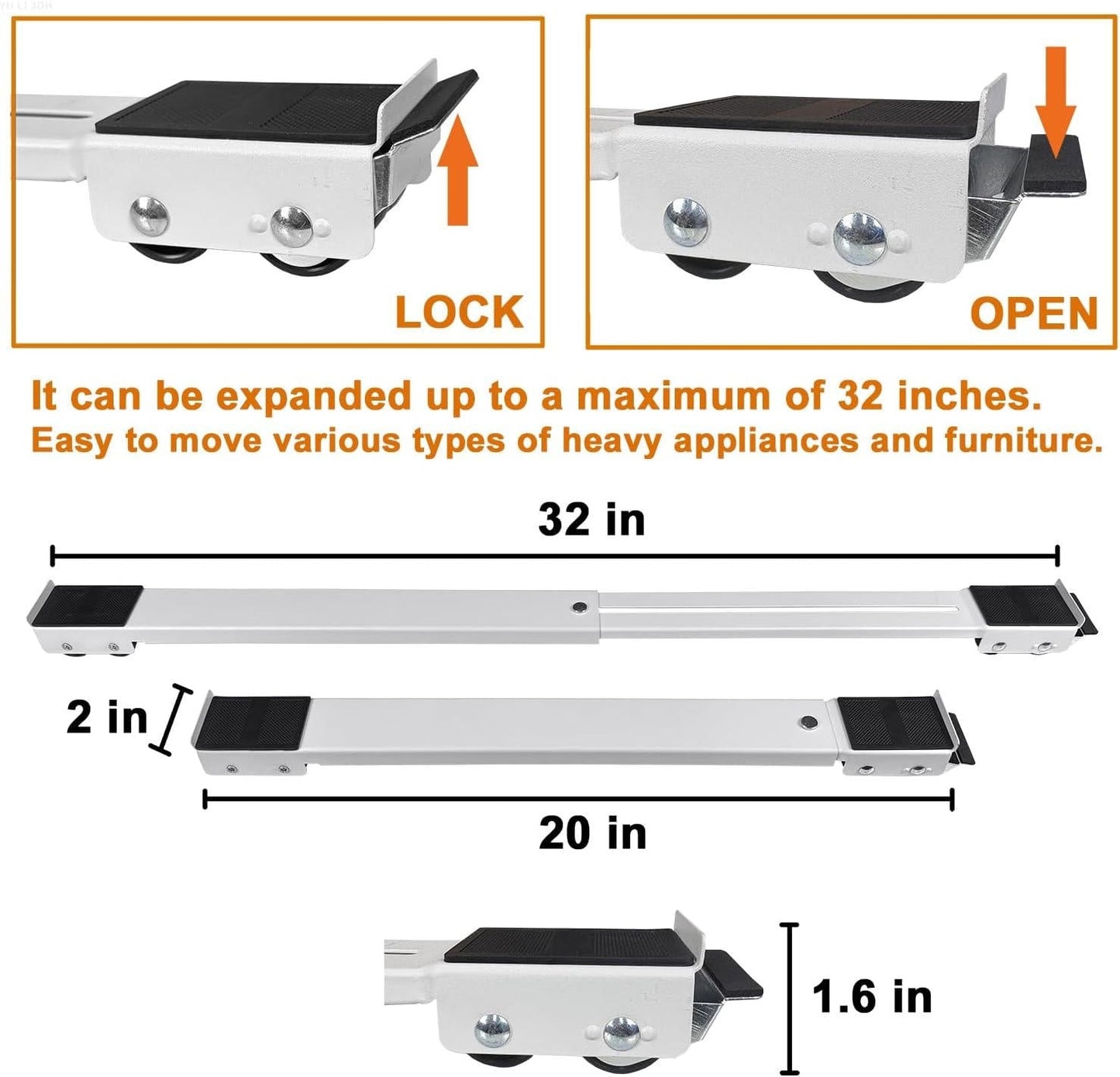 Adjustable Appliance Dolly with 24 Wheels and Dual Brake Locks, 661lb Capacity