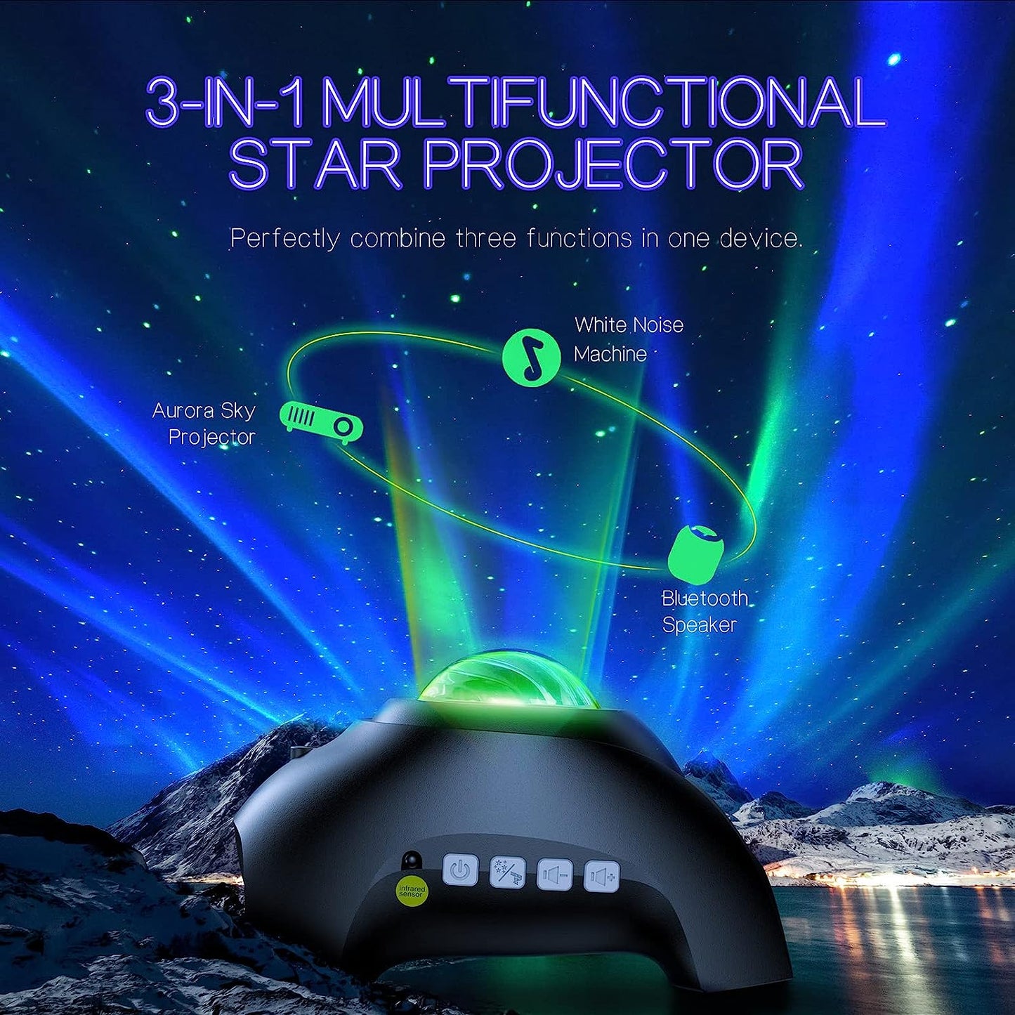 Moving Northern Lights Projector with Dual Lens and Music Sync, Remote Control
