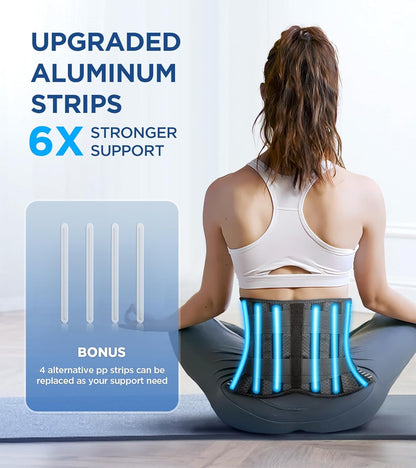 Lumbar Support Brace with 6-Strip System and 3D Massage Pad, Adjustable for Lower Back Pain