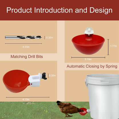 Gravity Fed Poultry Waterer with Dual Rubber Seal and Deep Cup, 10-Pack