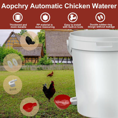 Gravity Fed Poultry Waterer with Dual Rubber Seal and Deep Cup, 10-Pack