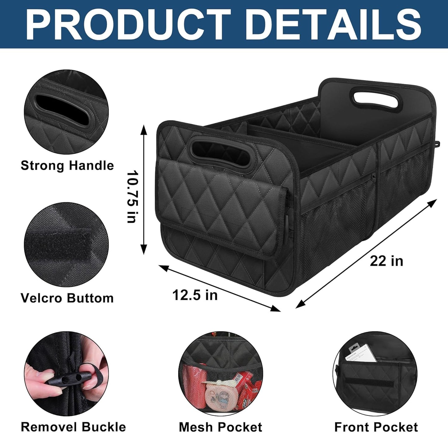 Foldable Car Trunk Organizer with Adjustable Dividers and Water Resistant Fabric