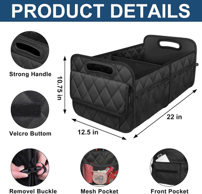 Foldable Car Trunk Organizer with Adjustable Dividers and Water Resistant Fabric