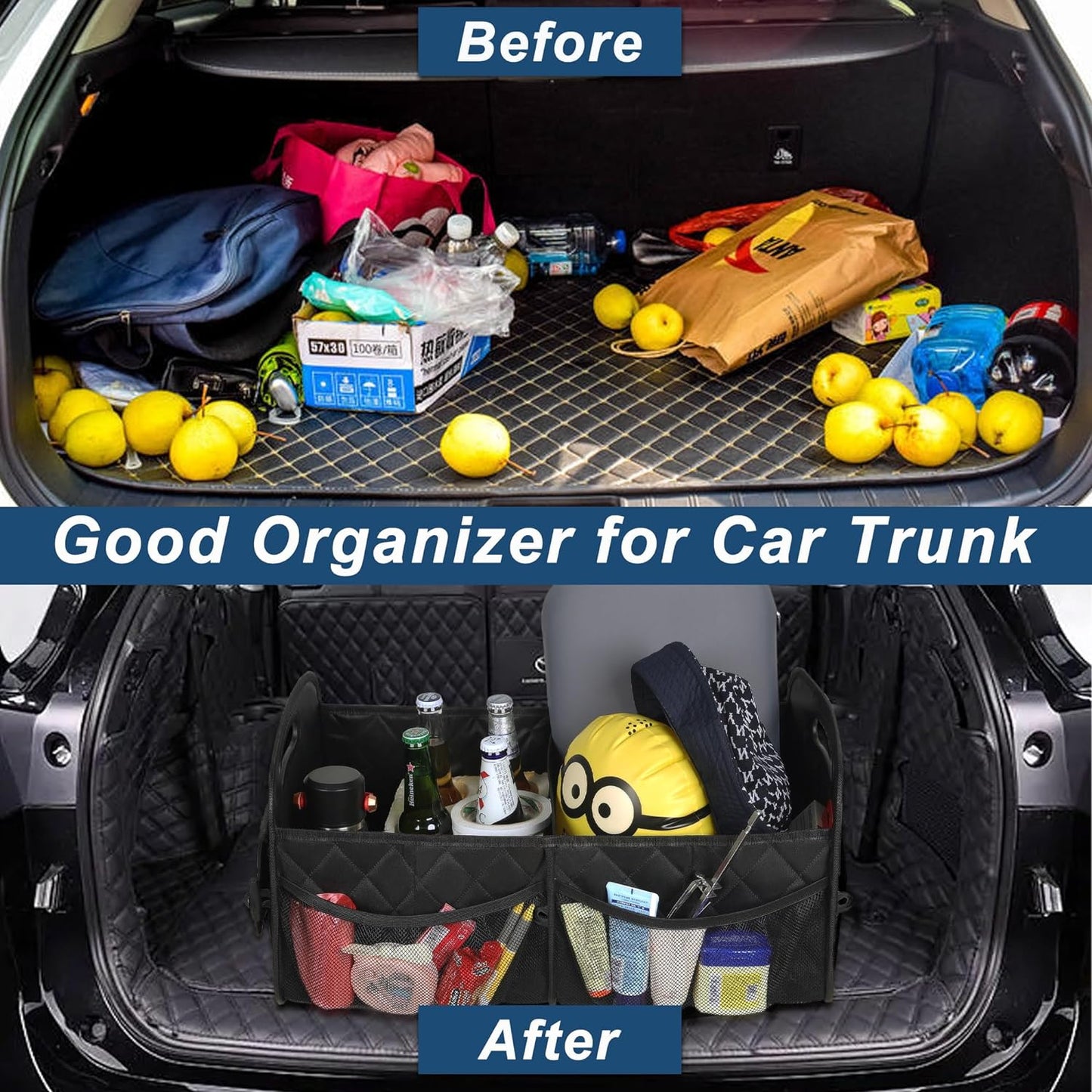 Foldable Car Trunk Organizer with Adjustable Dividers and Water Resistant Fabric