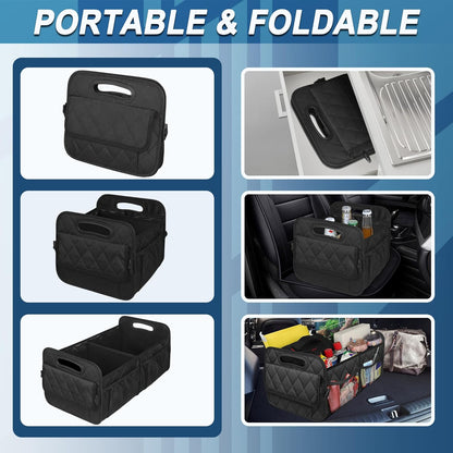 Foldable Car Trunk Organizer with Adjustable Dividers and Water Resistant Fabric
