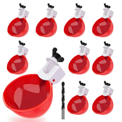 Gravity Fed Poultry Waterer with Dual Rubber Seal and Deep Cup, 10-Pack