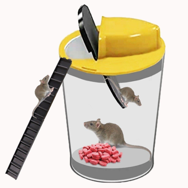 Bucket Cover Mouse Trap with Auto Reset Flip Slide and Dual Ladders