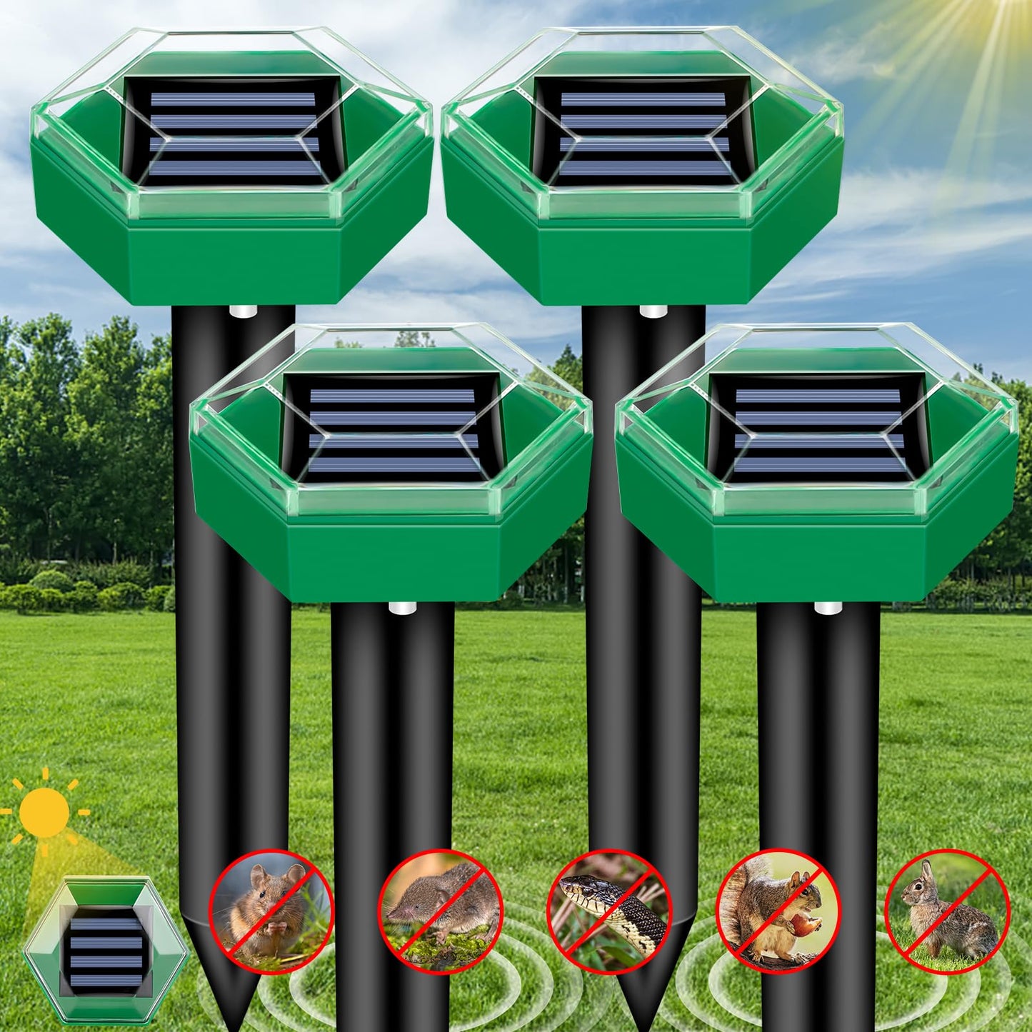 Solar Mole Repeller with Ultrasonic Vibration and Ground Spike, 465 Sq Ft Coverage