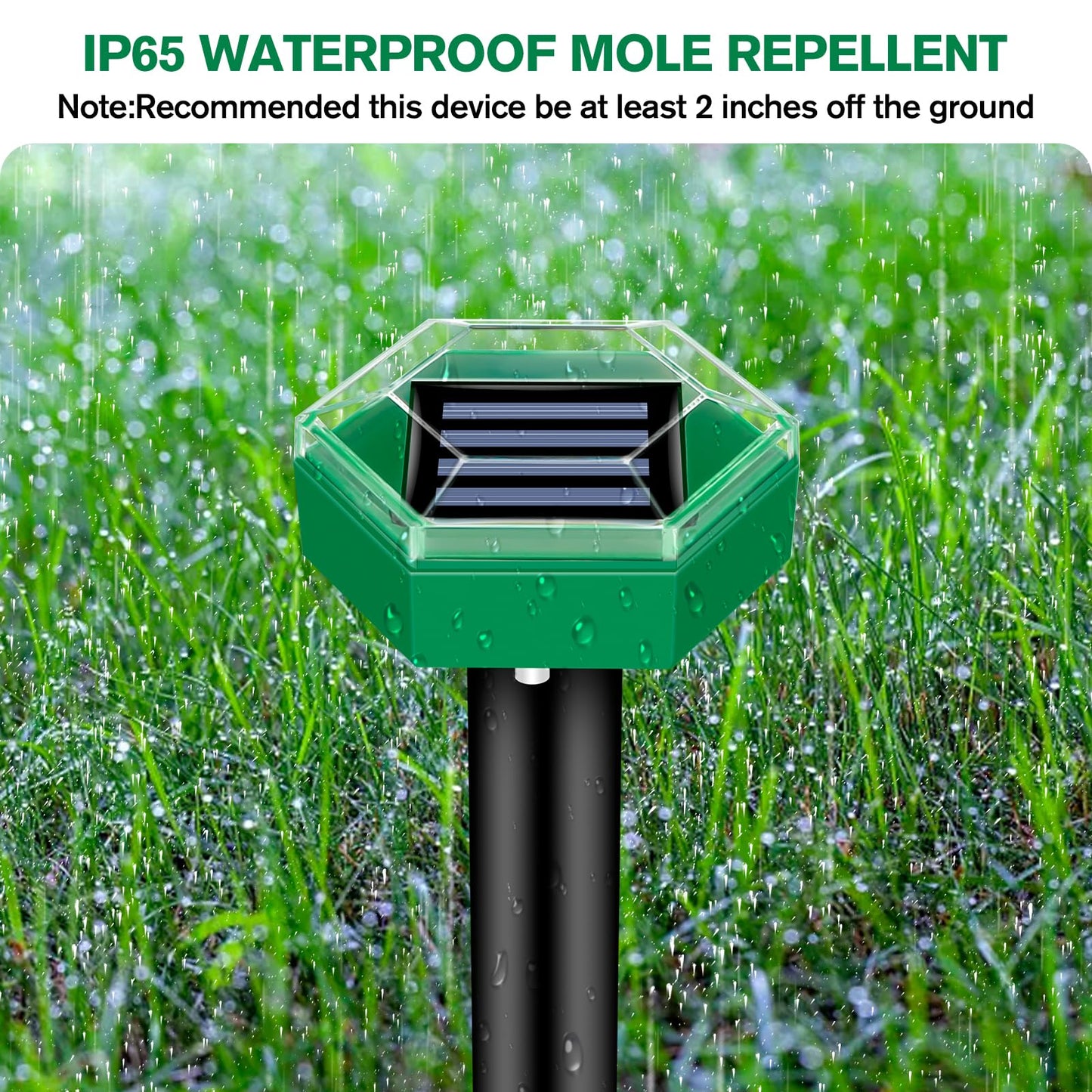 Solar Mole Repeller with Ultrasonic Vibration and Ground Spike, 465 Sq Ft Coverage
