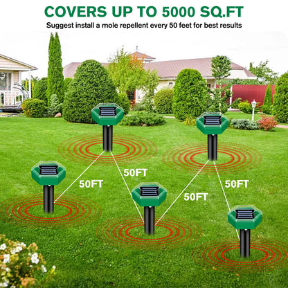 Solar Mole Repeller with Ultrasonic Vibration and Ground Spike, 465 Sq Ft Coverage
