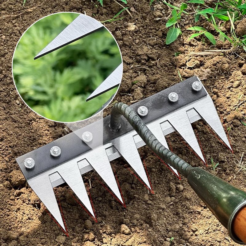 Garden Rake Head with Carbon Steel Tines and Detachable Design for Wooden Handles